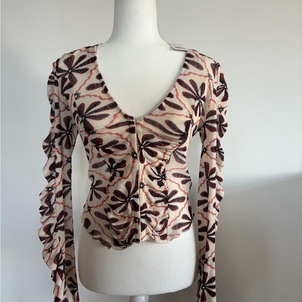 NWT-Free People “Through the Meadow” Floral Long Sleeve Top XS - Picture 6 of 10